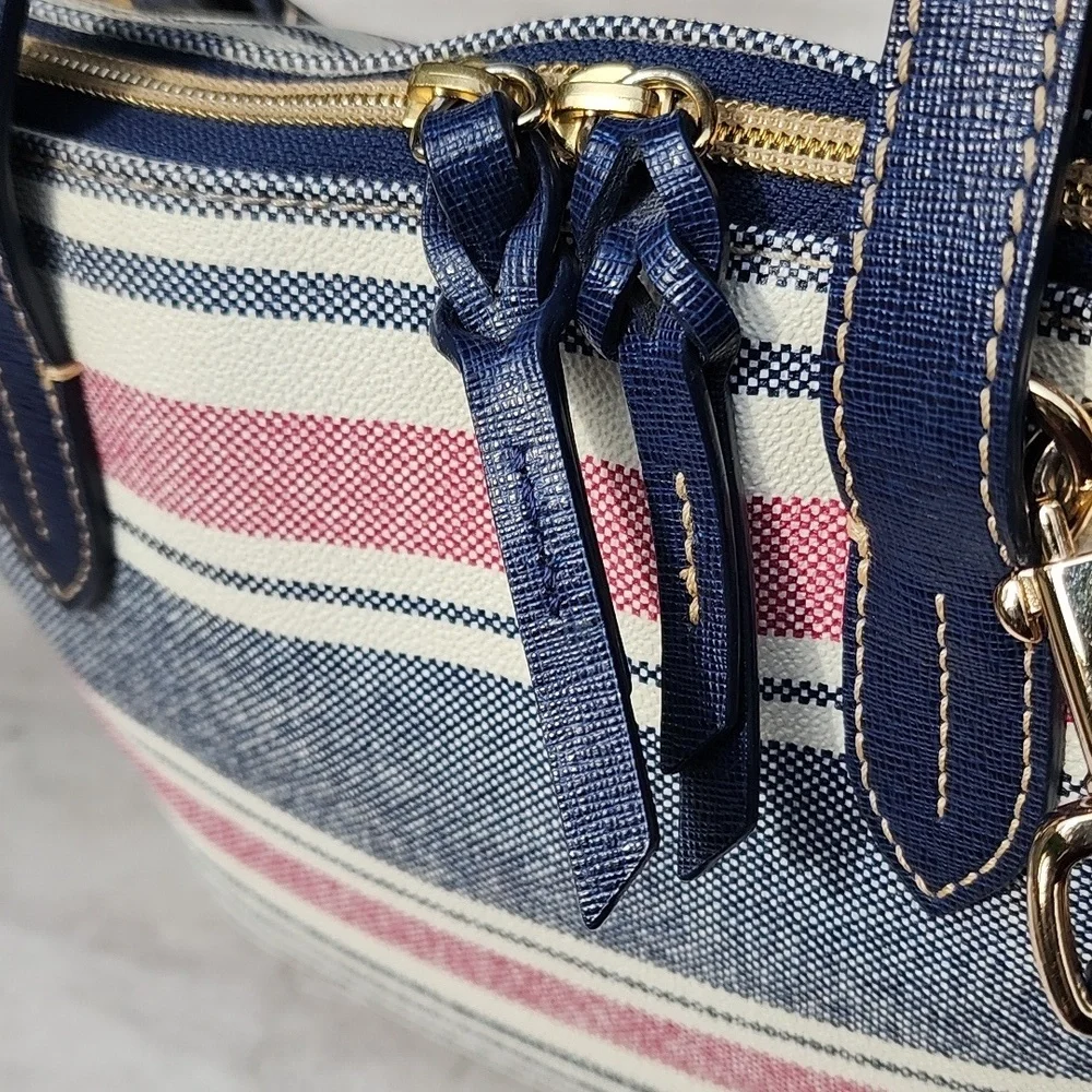 Dooney & Bourke Westerly Navy and Pink Striped Satchel Bag